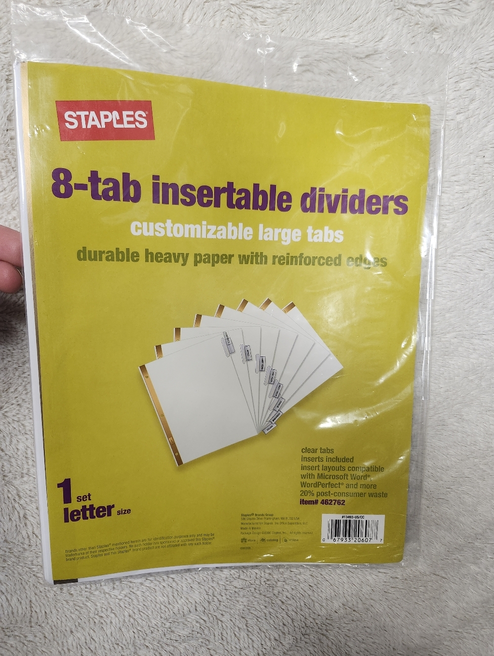 • Staples 8-Tab Insertable Paper Dividers Clear Tabs Item# 462762 Letter Size
